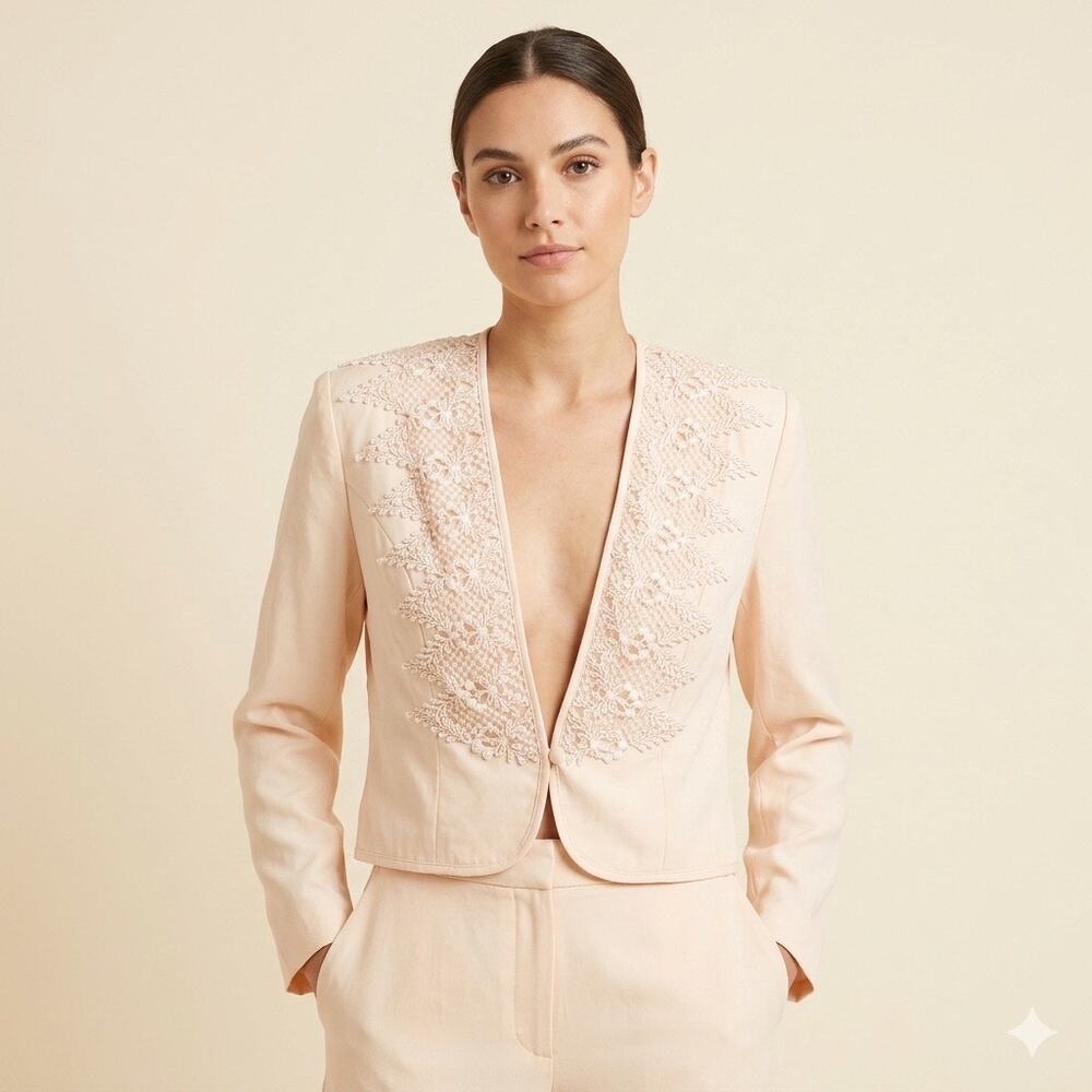 V 064-Vintage Wild Rose Embellished Cropped Blazer / PTP 20”